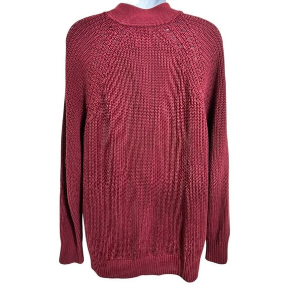 Gap Burgundy Chunky Cardigan Sweater Sz Large Long Fit Button Front Thick - Picture 7 of 9